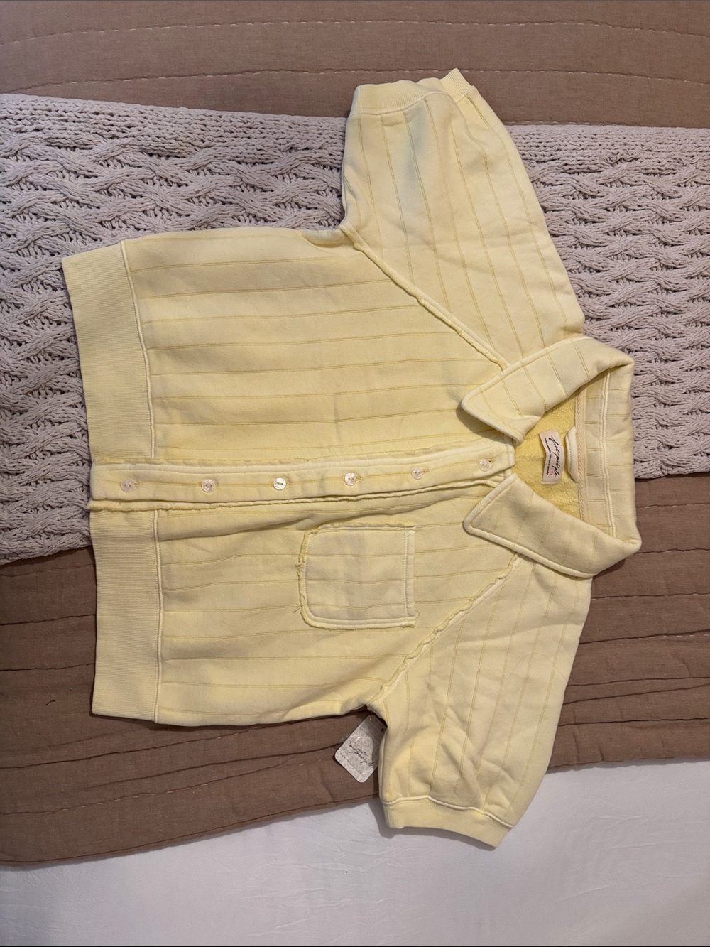 NWT Free People Pale Yellow Short-Sleeve Button-Down Shirt